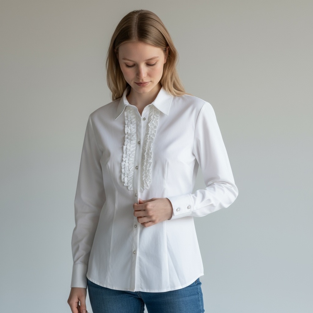 Pendleton White Ruffle Structured Button Down Blo… - image 1